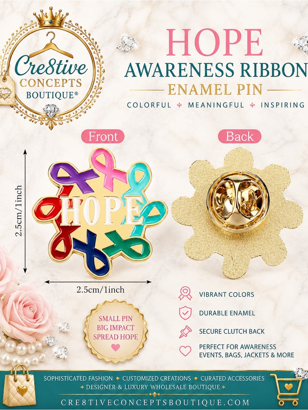 Hope Awareness Ribbon Enamel Pin | TWO Colorful Cancer Support Lapel Pins